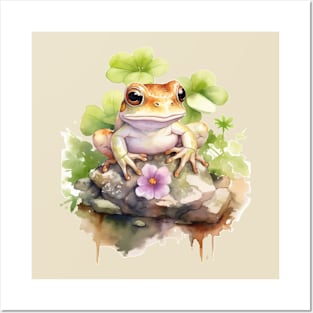 Frog Cute Flower Watercolor Posters and Art